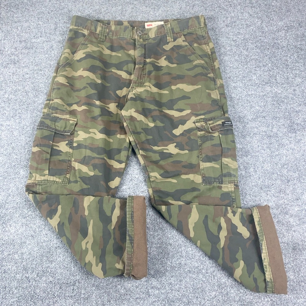 Wrangler‎ Cargo Pants Mens 34x30 Relaxed Camo Fleece Lined Gorpcore Outdoor Army